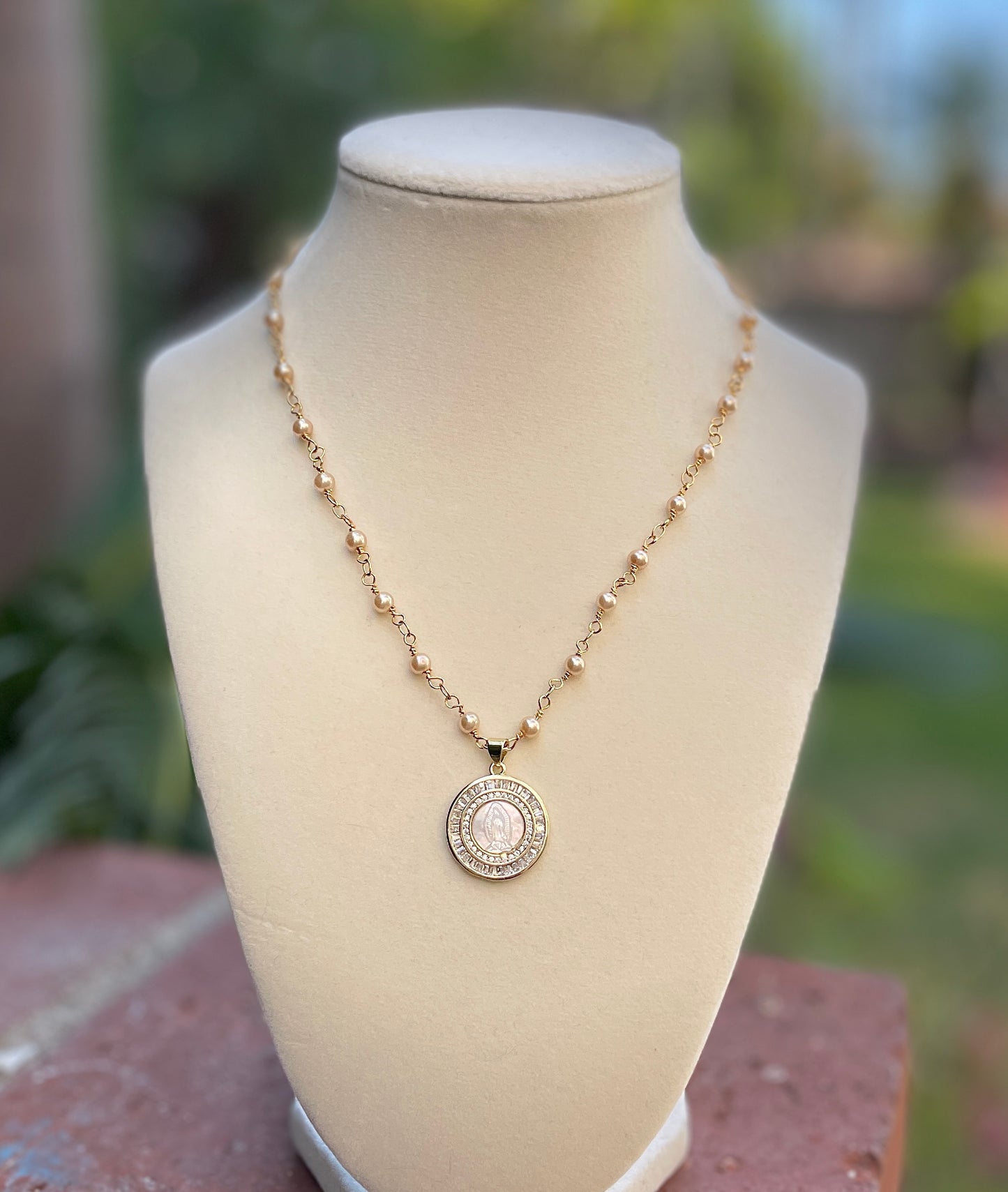 Our Lady of Guadalupe Mother of Pearl Necklace