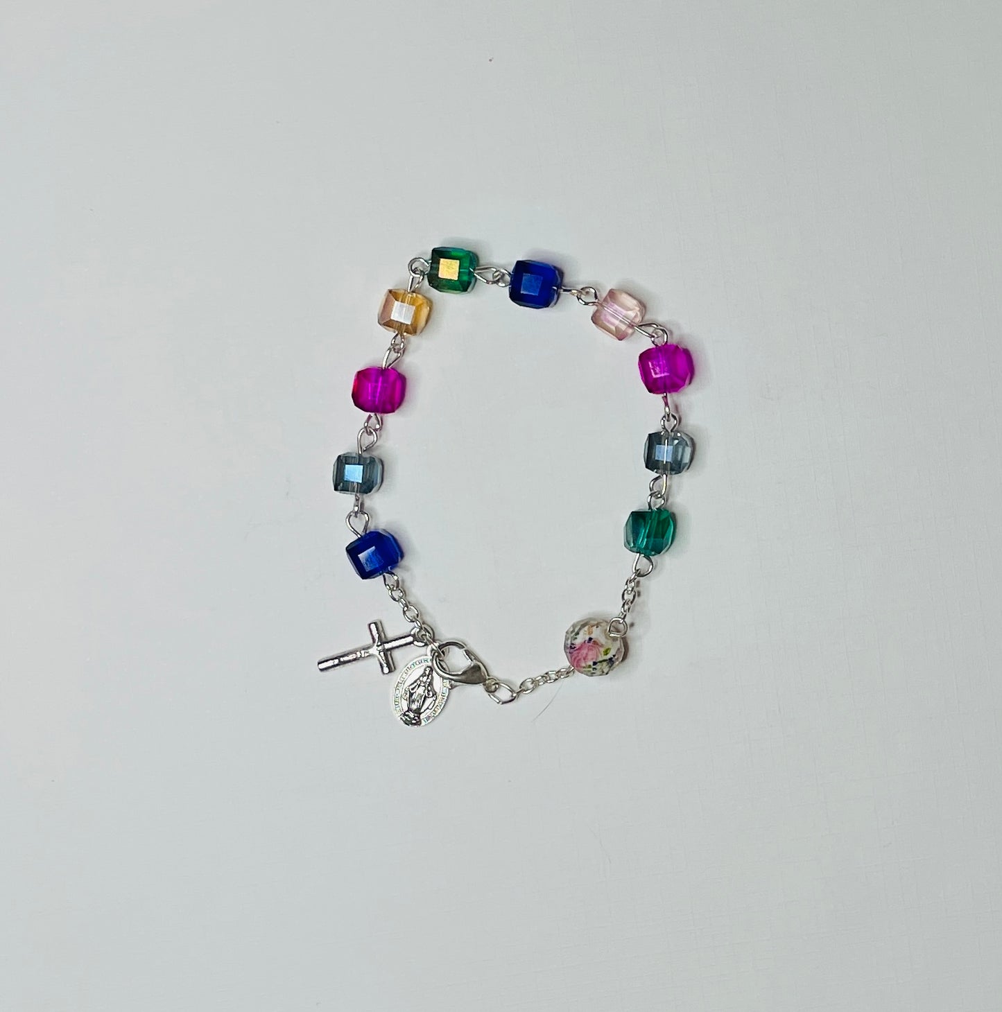 Jewel-Tone Cube Rosary Bracelet