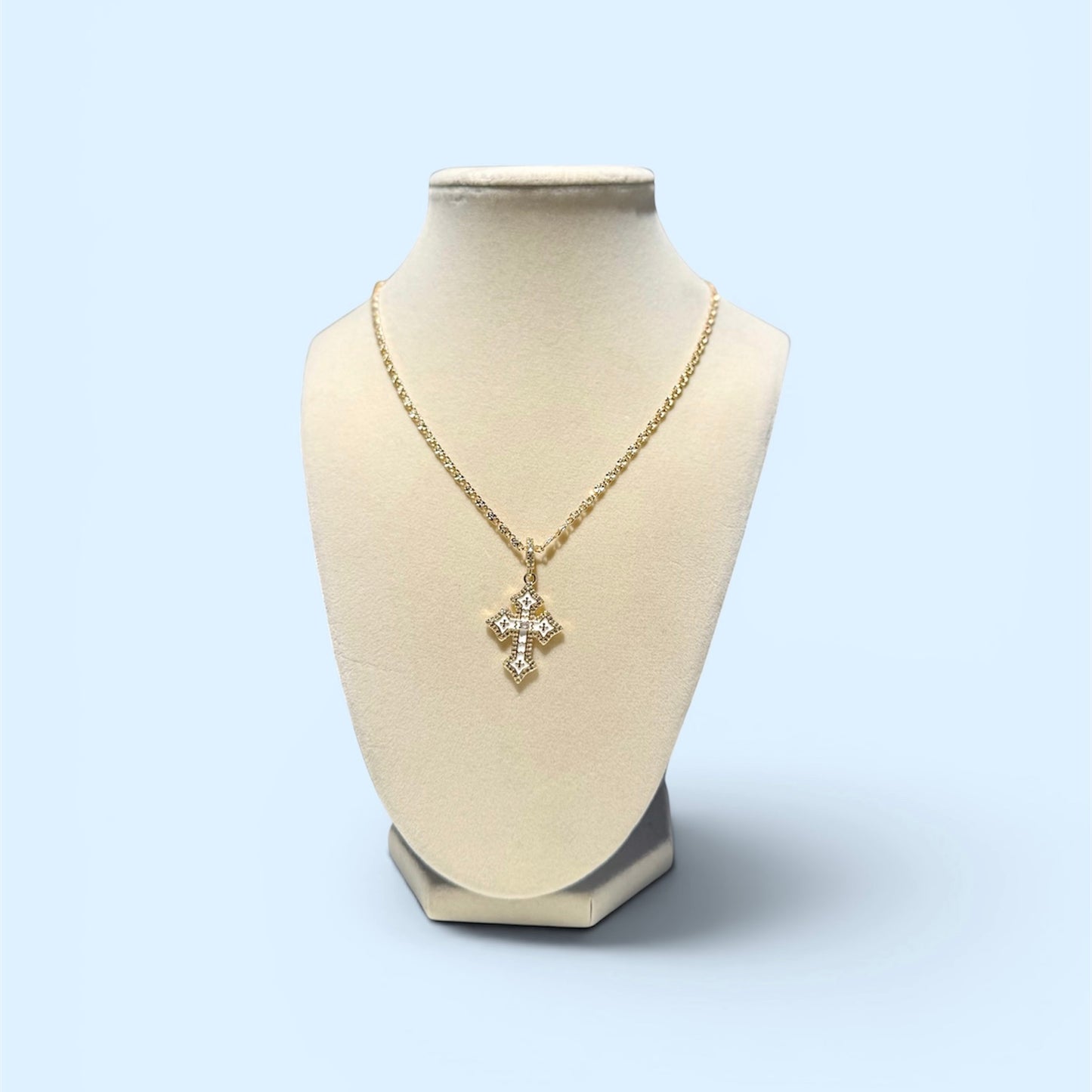 Gold-Filled White Enamel Pavé Cross Necklace