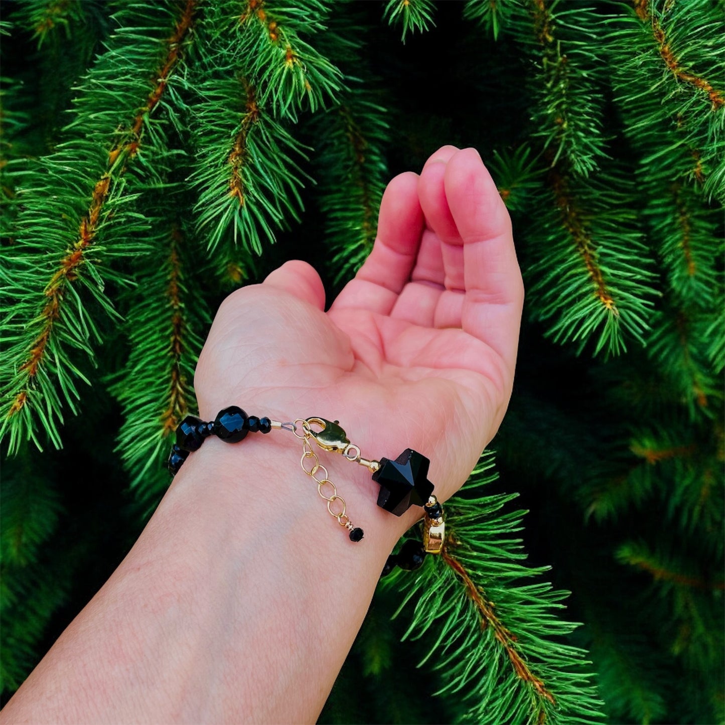 Coin-Shaped Black Agate 8mm Rosary Bracelet