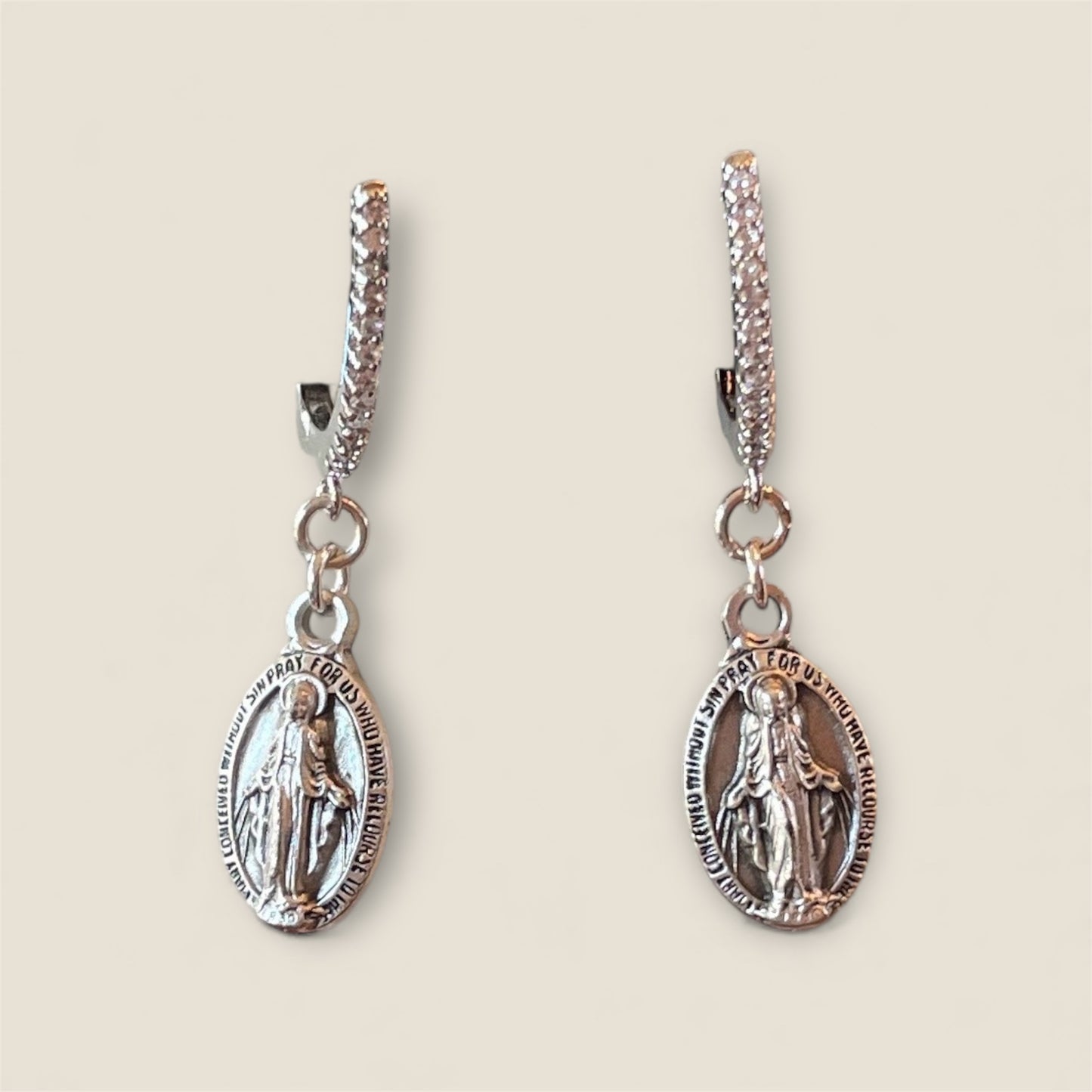 Pavé Miraculous Medal Half Hoop Earrings