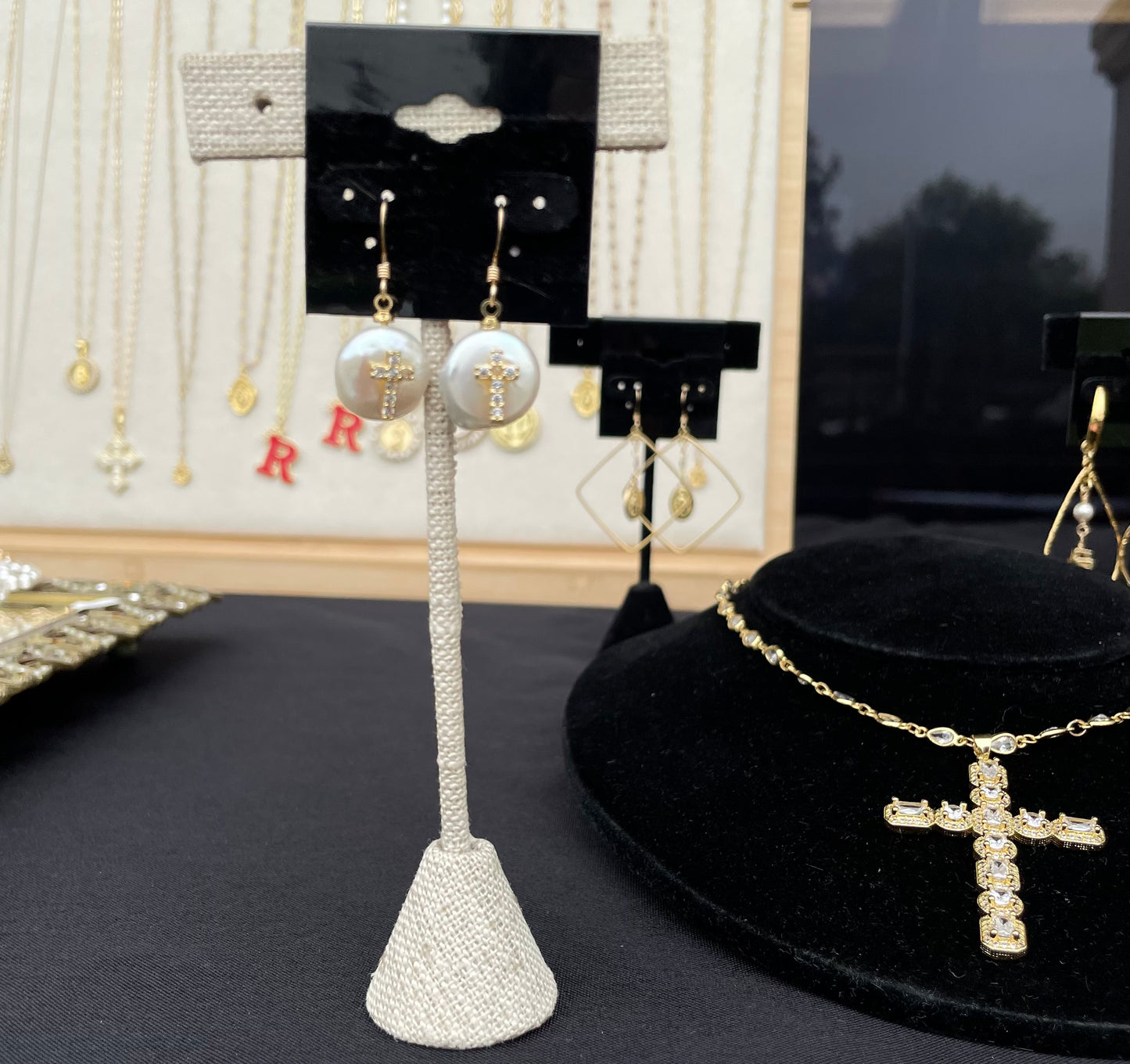 Gold & Pave Cross Earrings