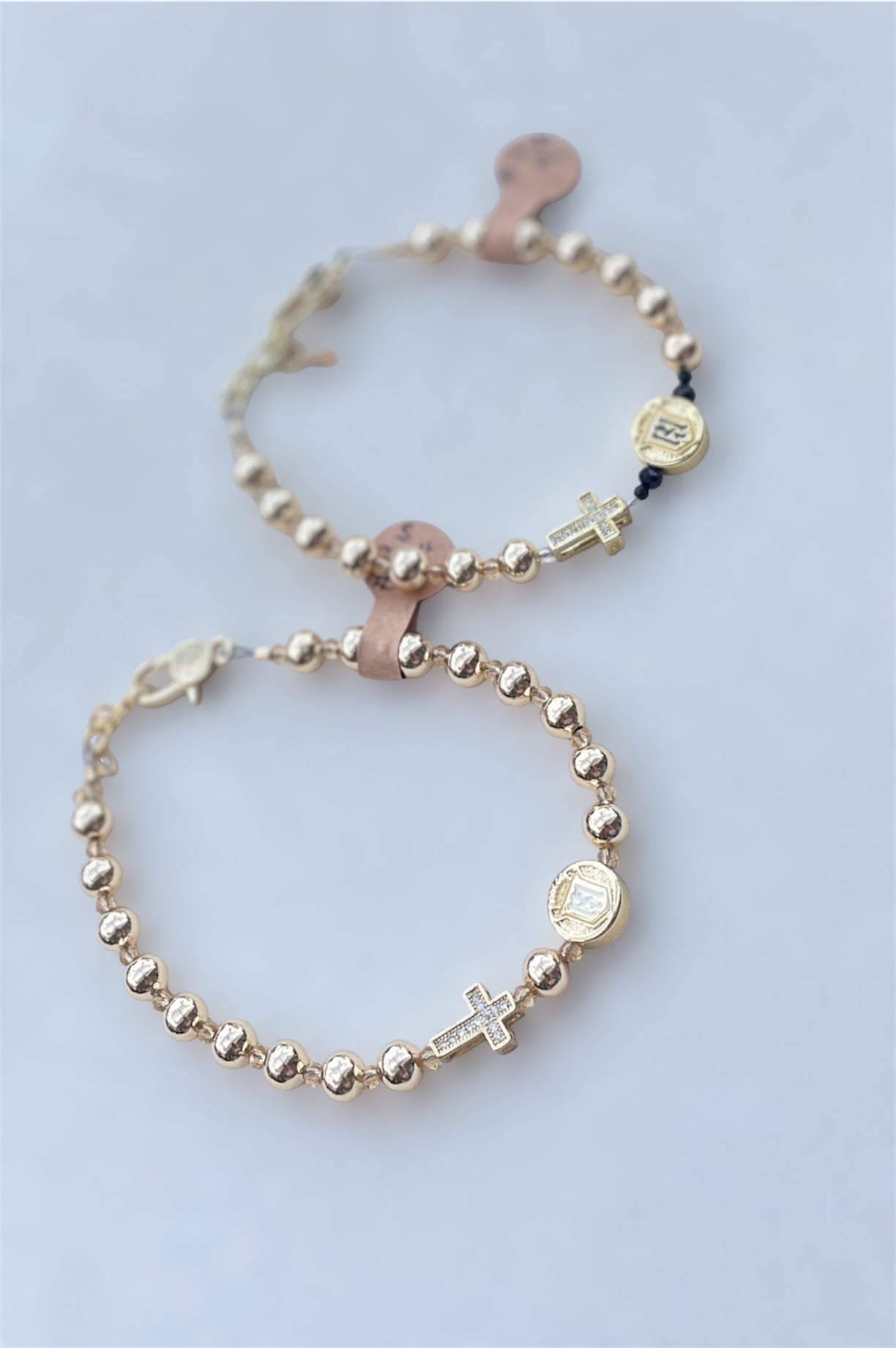 Servite Crest Gold Filled Beaded Bracelet with Pavé Cross