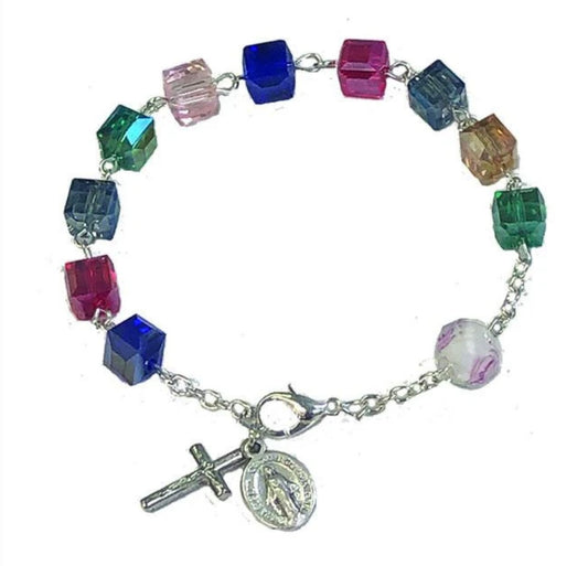 Jewel-Tone Cube Rosary Bracelet