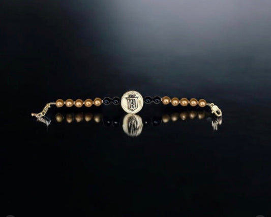 Servite Crest Gold Pearl & Onyx Bracelet