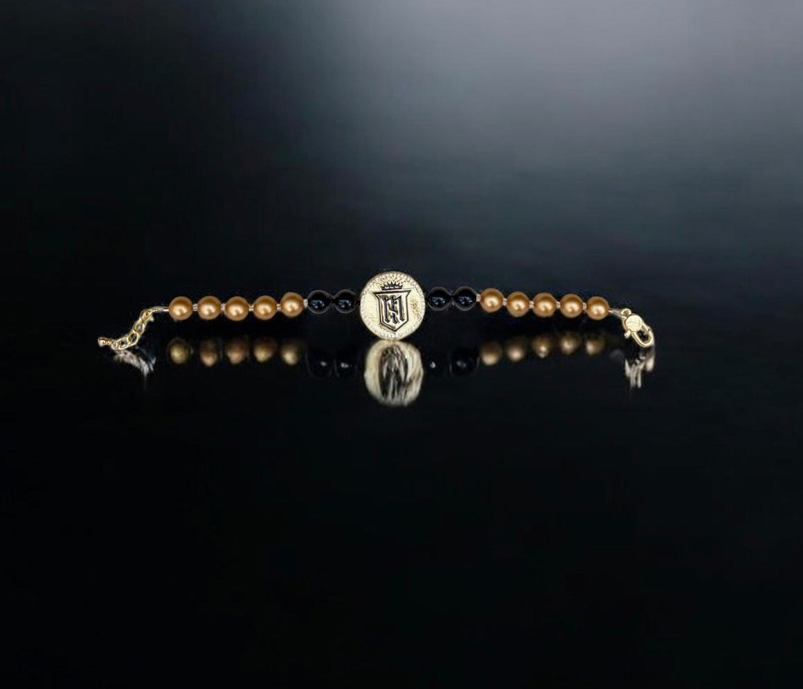 Servite Crest Gold Pearl & Onyx Bracelet