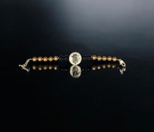 Servite Crest Gold Pearl & Onyx Bracelet