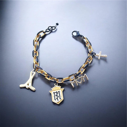 Ice Hockey Gold & Black Enamel Chunky Chain Charm Bracelet