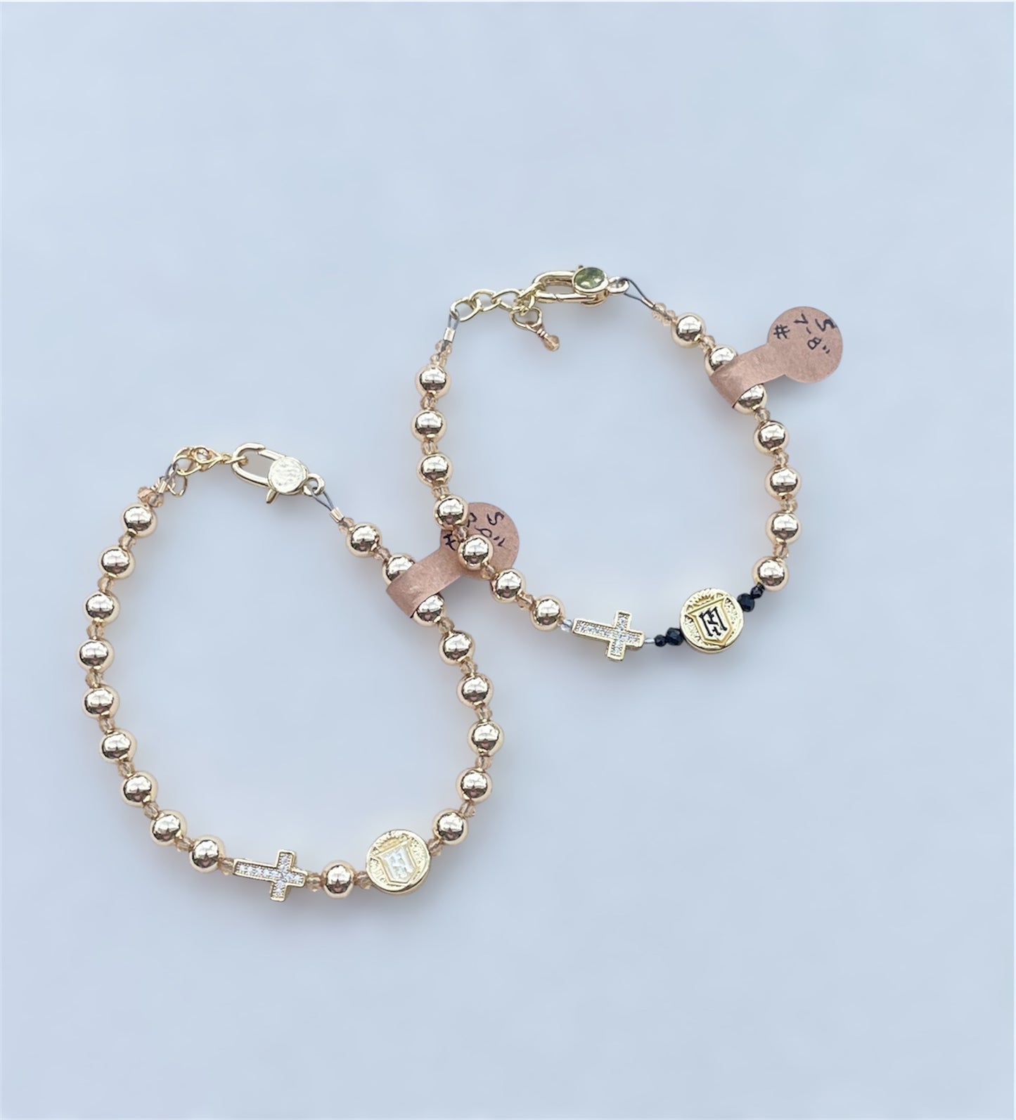 Servite Crest Gold Filled Beaded Bracelet with Pavé Cross