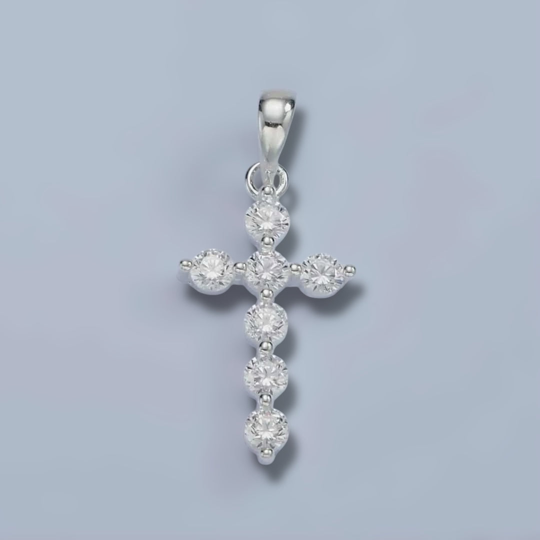 Sterling Silver Pave Cross Necklace