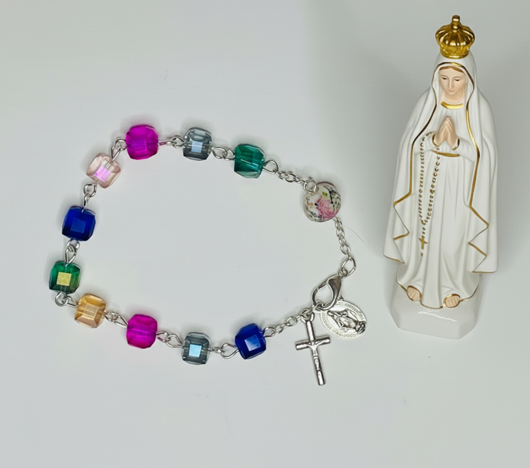 Jewel-Tone Cube Rosary Bracelet