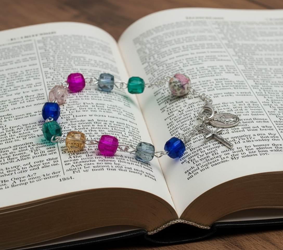Jewel-Tone Cube Rosary Bracelet