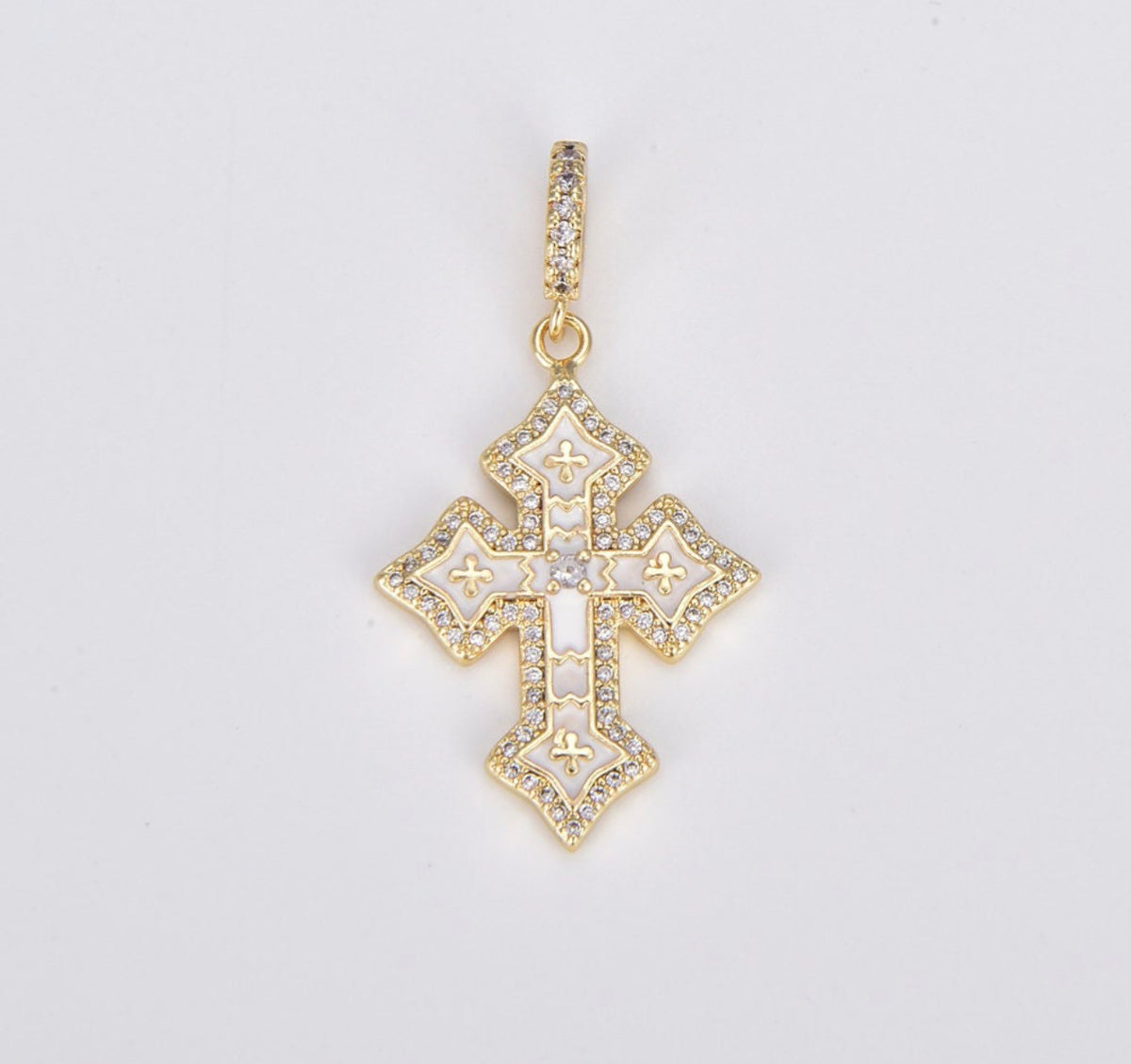 Gold-Filled White Enamel Pavé Cross Necklace