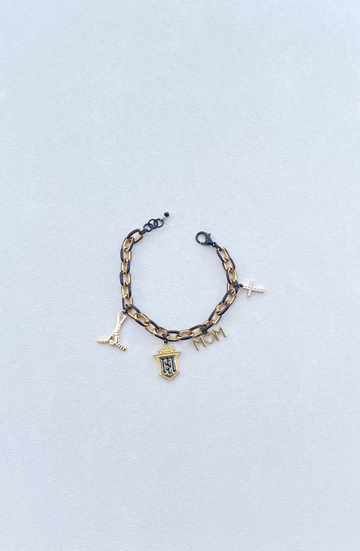 Ice Hockey Gold & Black Enamel Chunky Chain Charm Bracelet