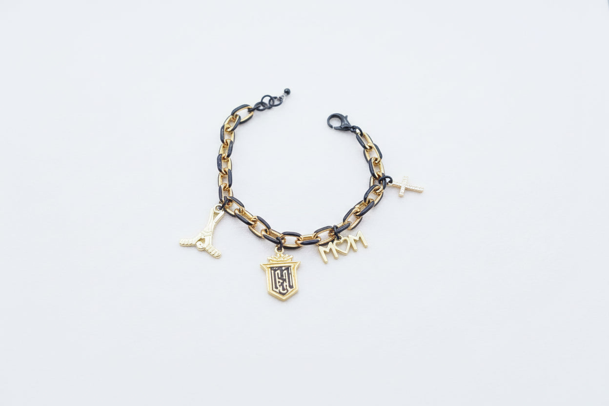 Ice Hockey Gold & Black Enamel Chunky Chain Charm Bracelet