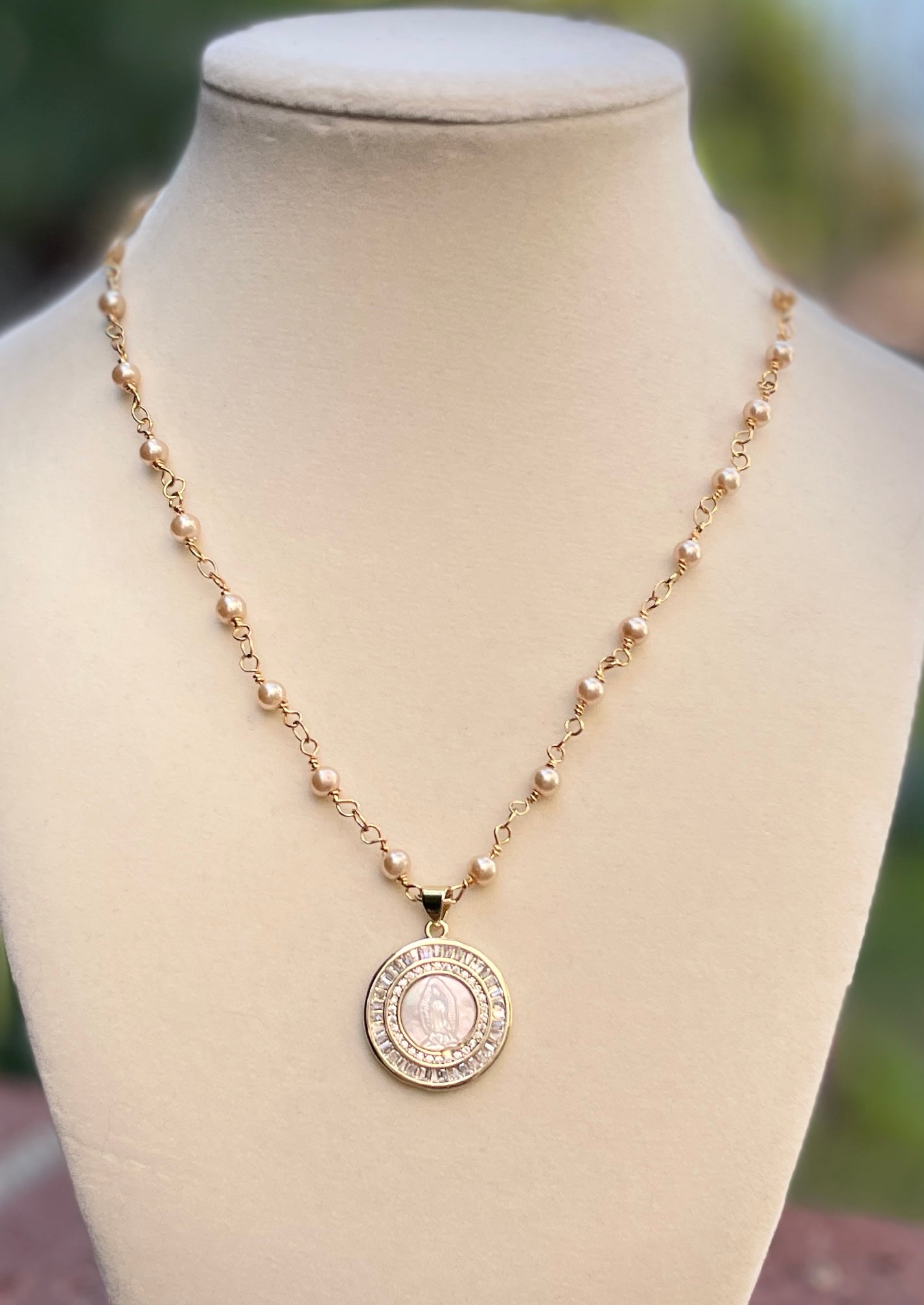 Our Lady of Guadalupe Mother of Pearl Necklace