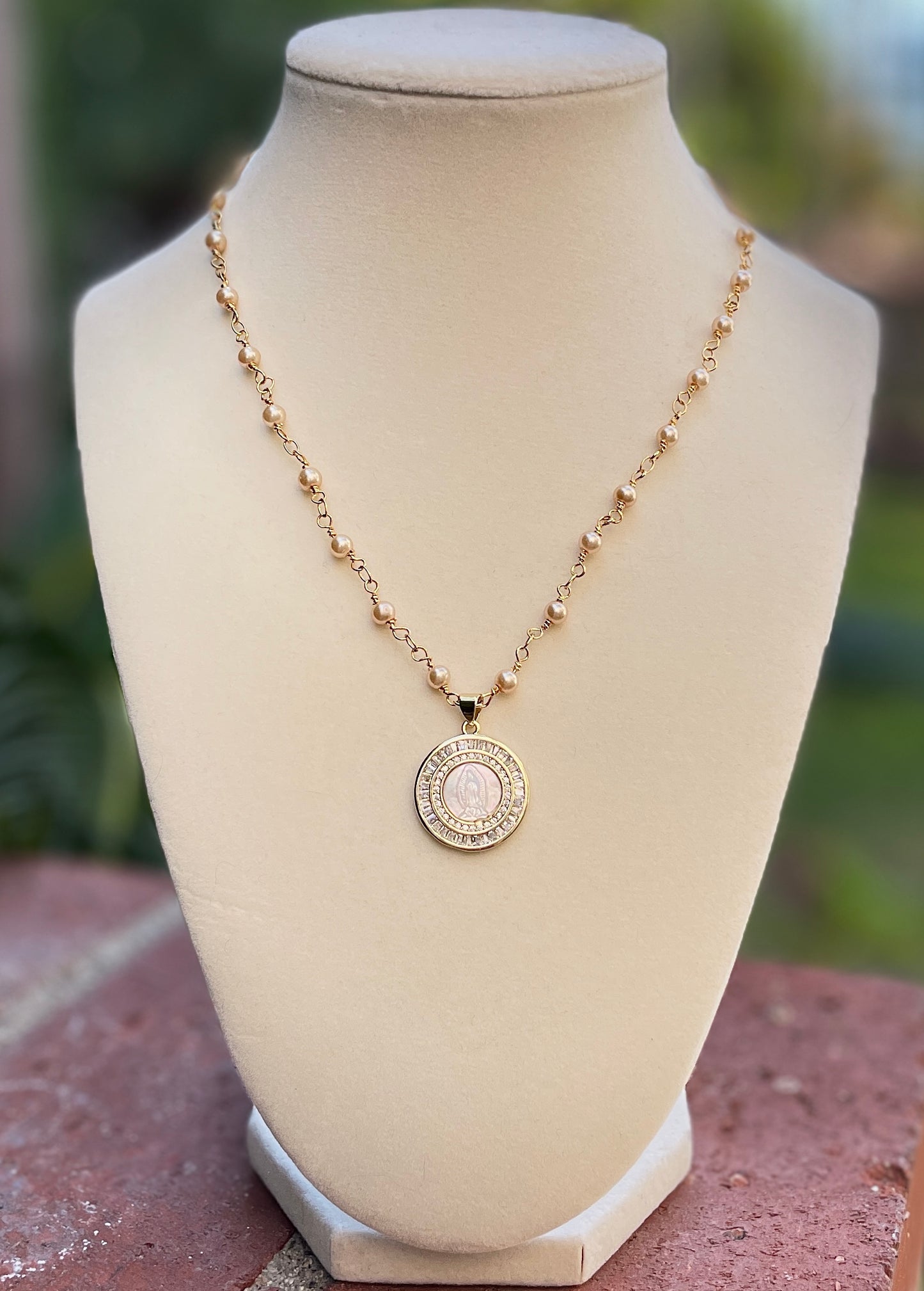 Our Lady of Guadalupe Mother of Pearl Necklace