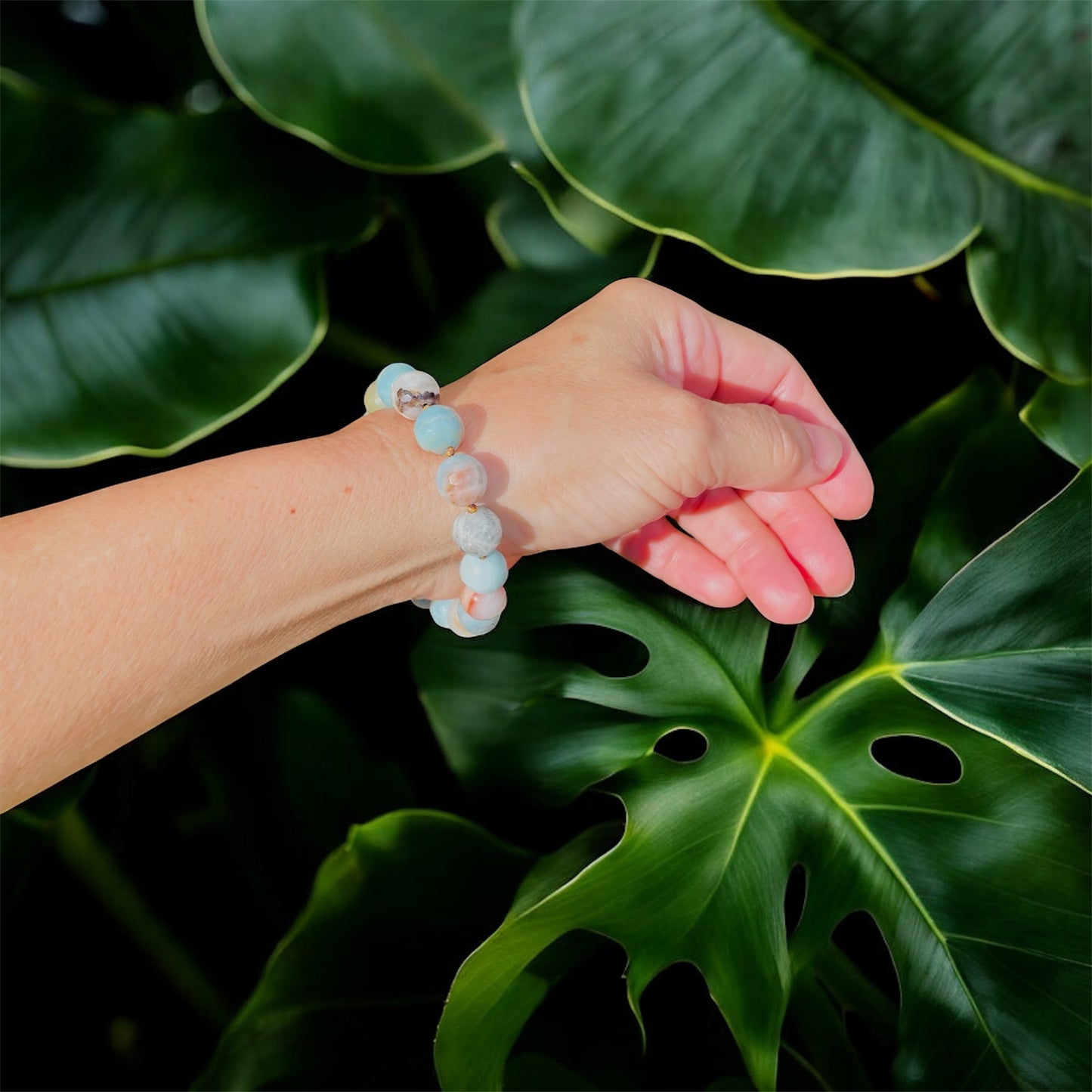Amazonite 10mm Bracelet with Gold Miraculous Medal