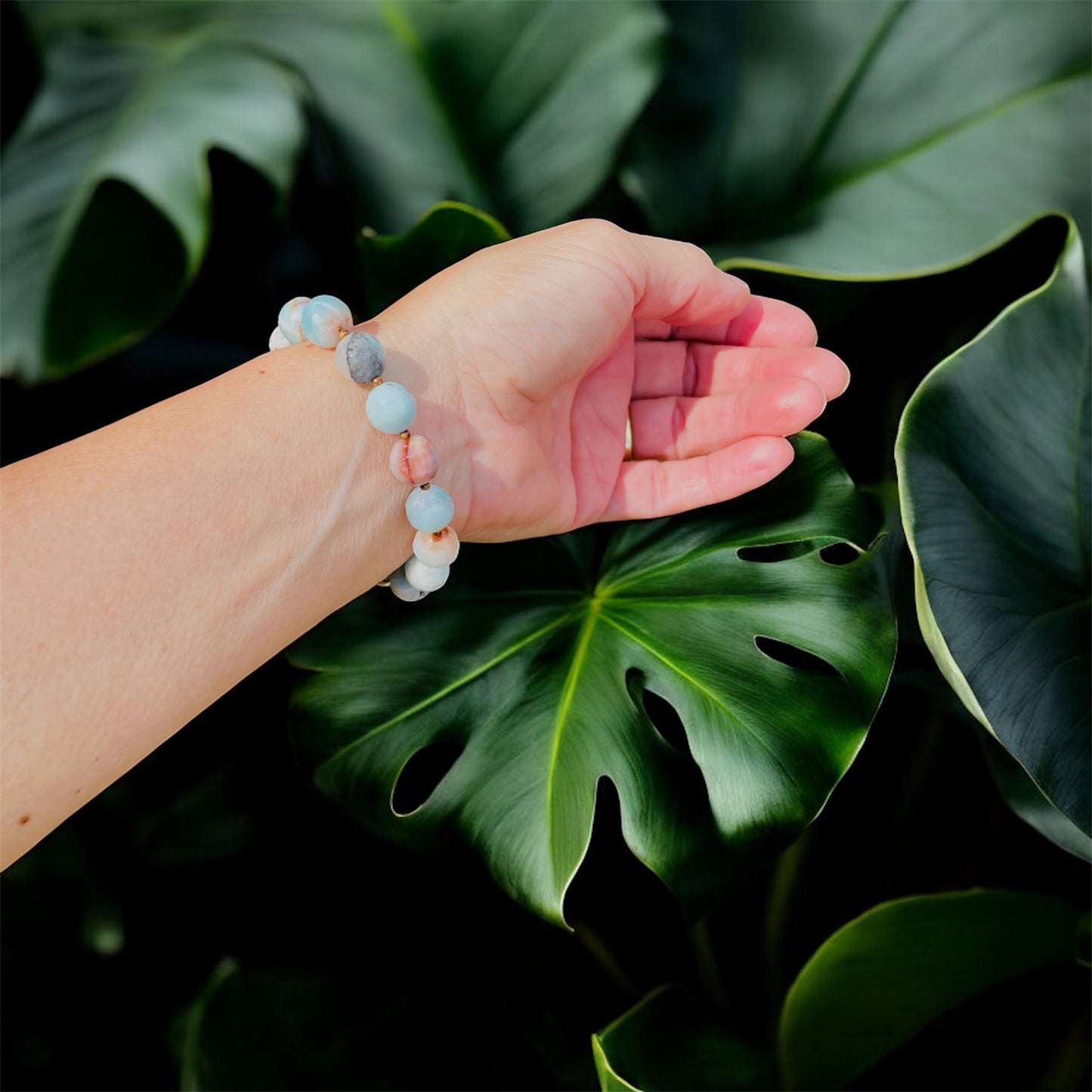 Amazonite 10mm Bracelet with Gold Miraculous Medal