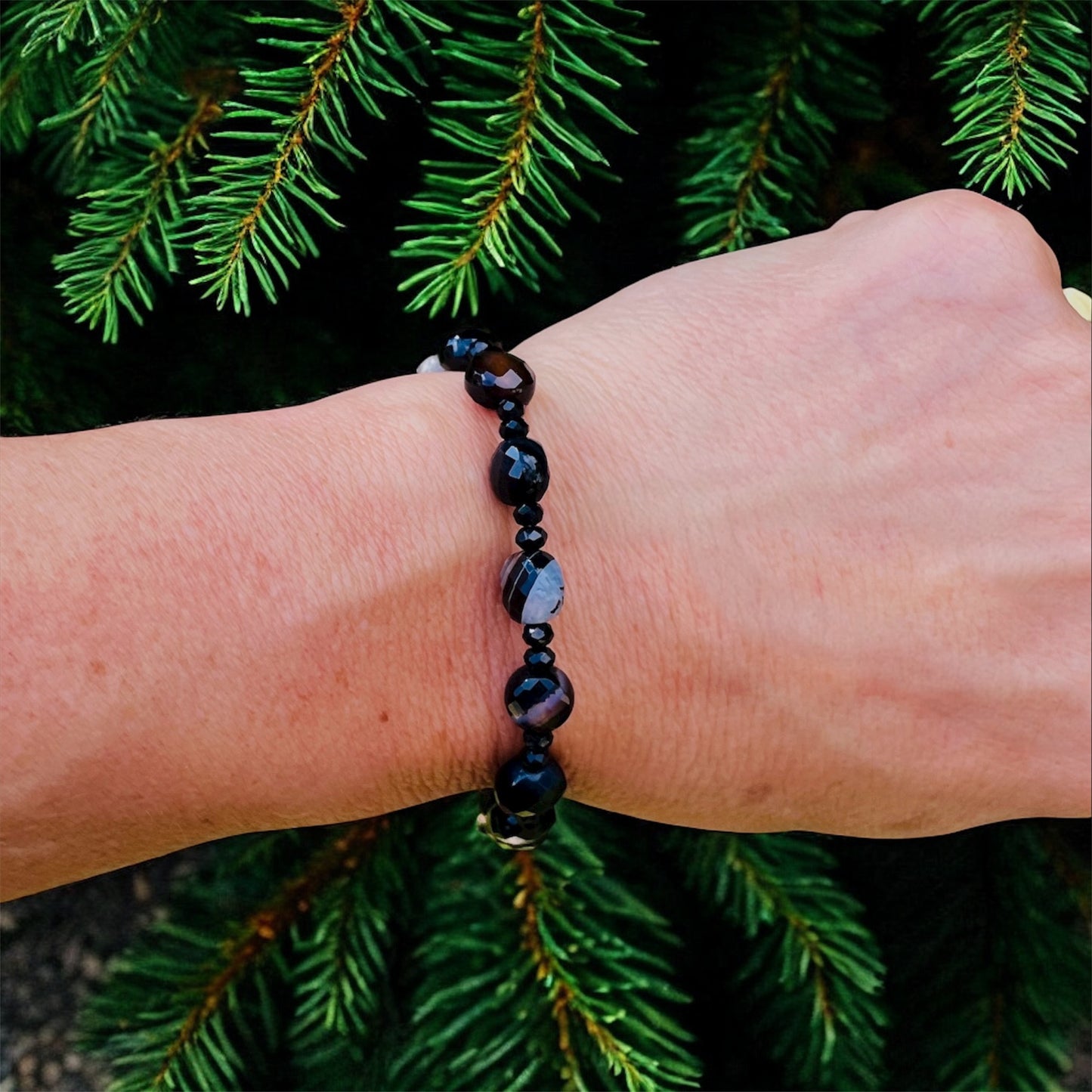 Coin-Shaped Black Agate 8mm Rosary Bracelet