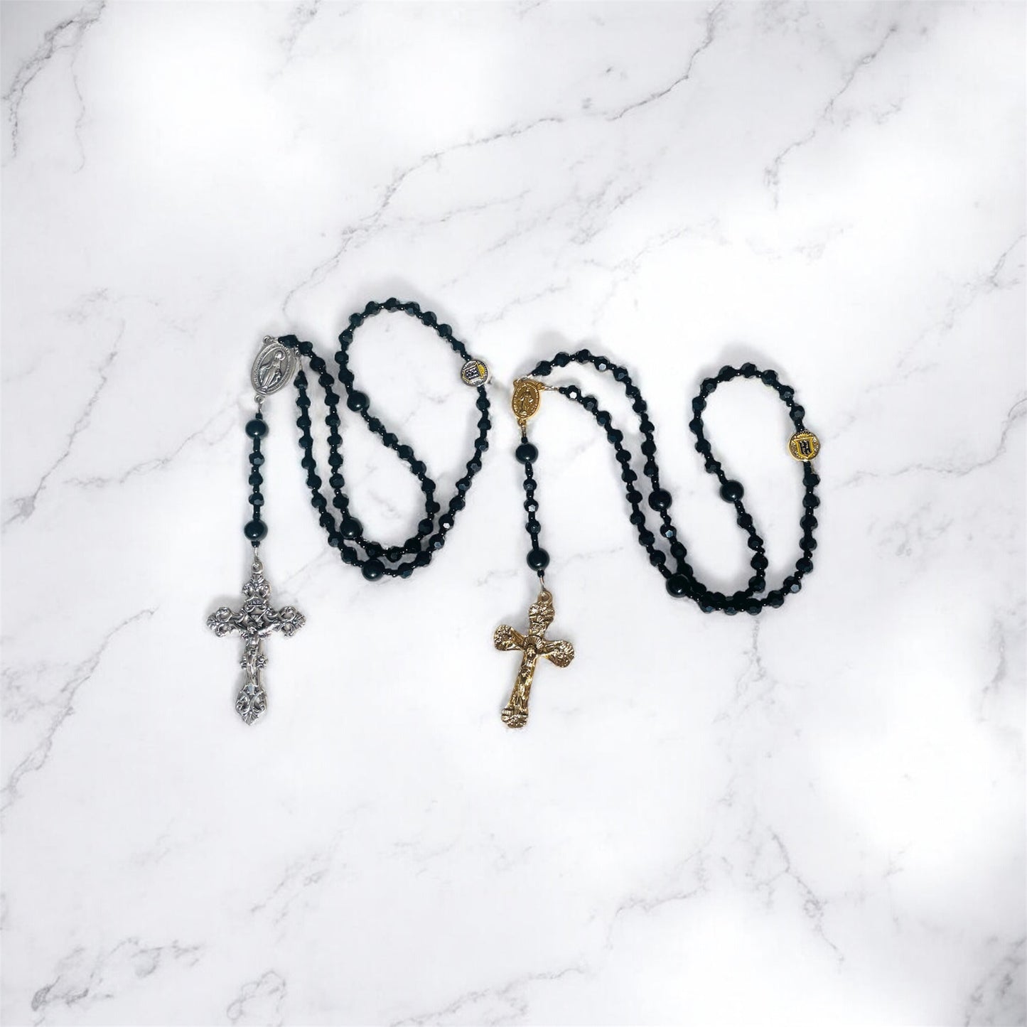 Servite Black Glass Rosary