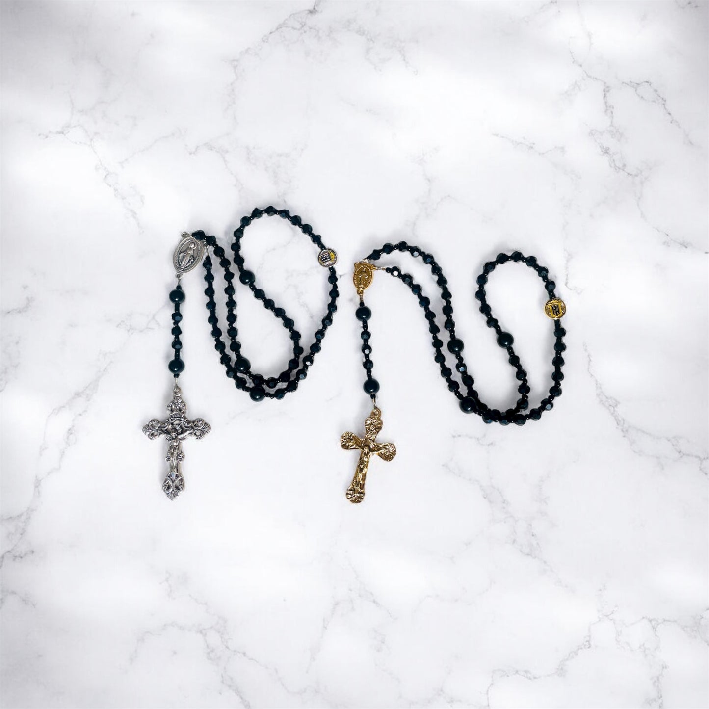 Servite Black Glass Rosary