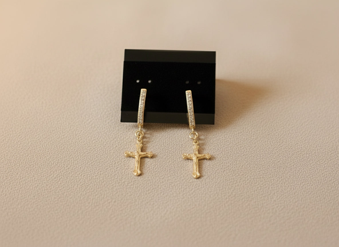 Sanctus Gold & Pavé Crucifix Drop Earrings
