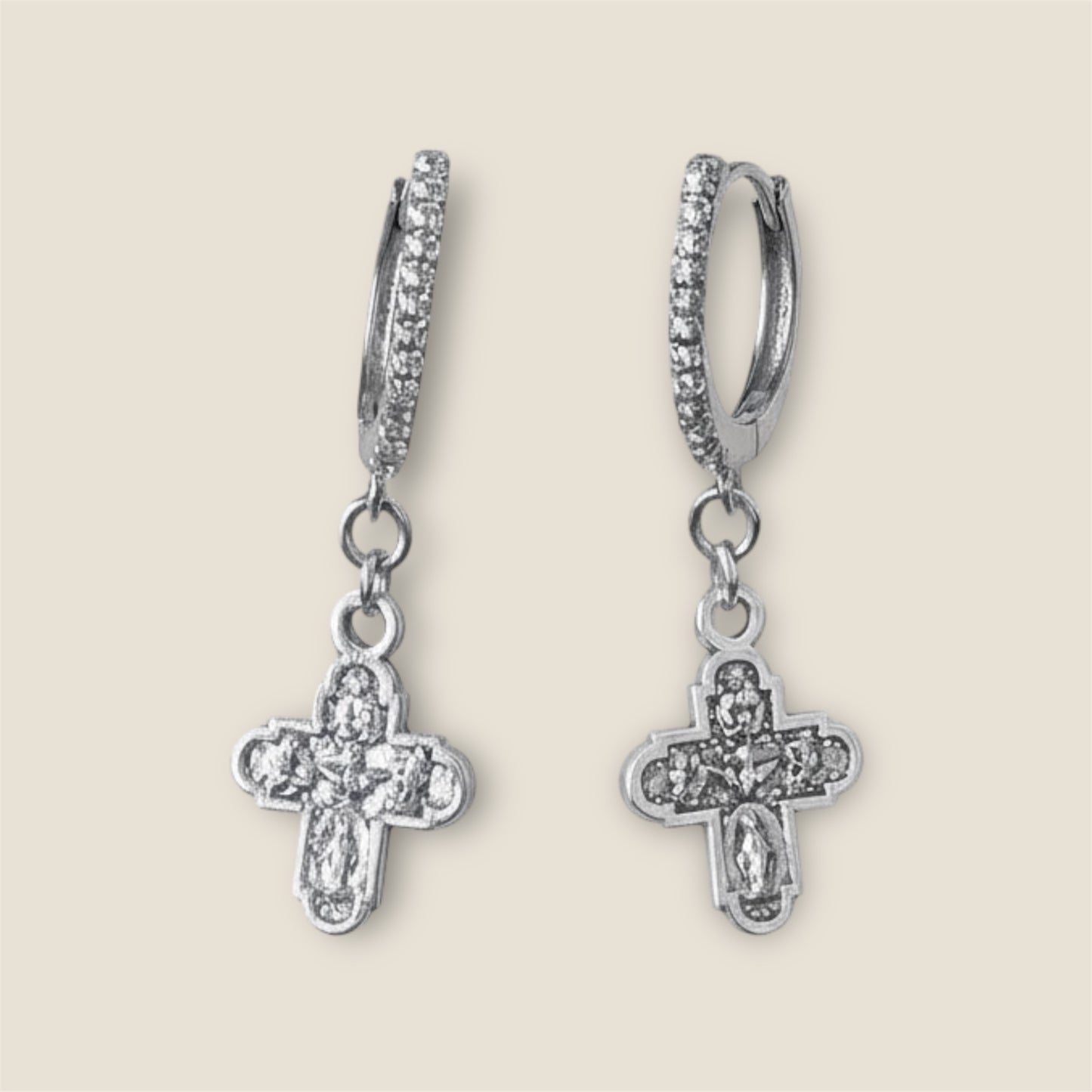 Sancta Maria Silver Five-Way Cross Pavé Drop Earrings