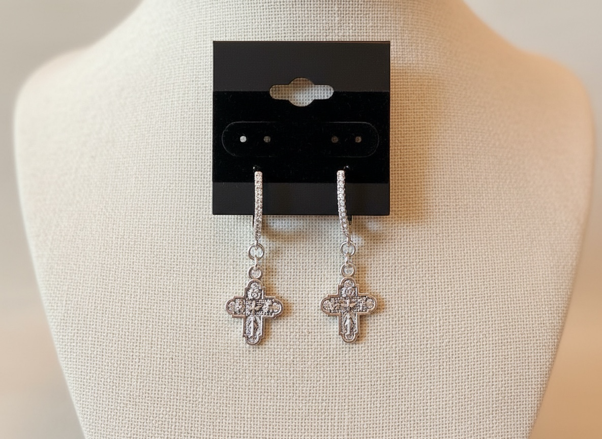 Sancta Maria Silver Five-Way Cross Pavé Drop Earrings
