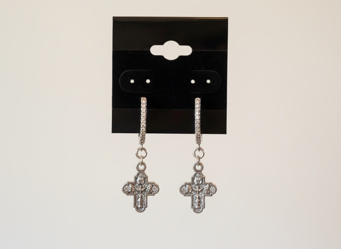 Sancta Maria Silver Five-Way Cross Pavé Drop Earrings