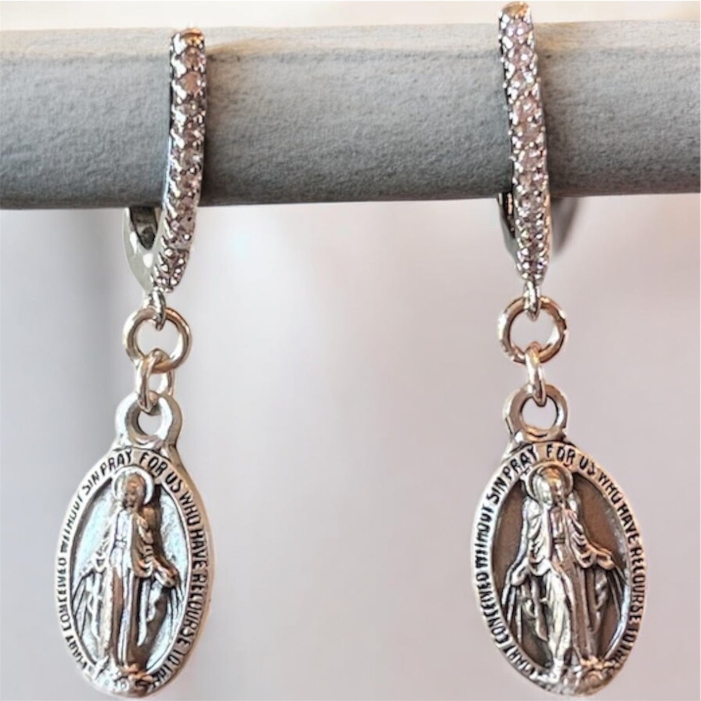 Pavé Miraculous Medal Half Hoop Earrings