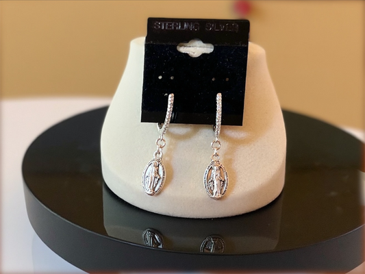 Pavé Miraculous Medal Half Hoop Earrings