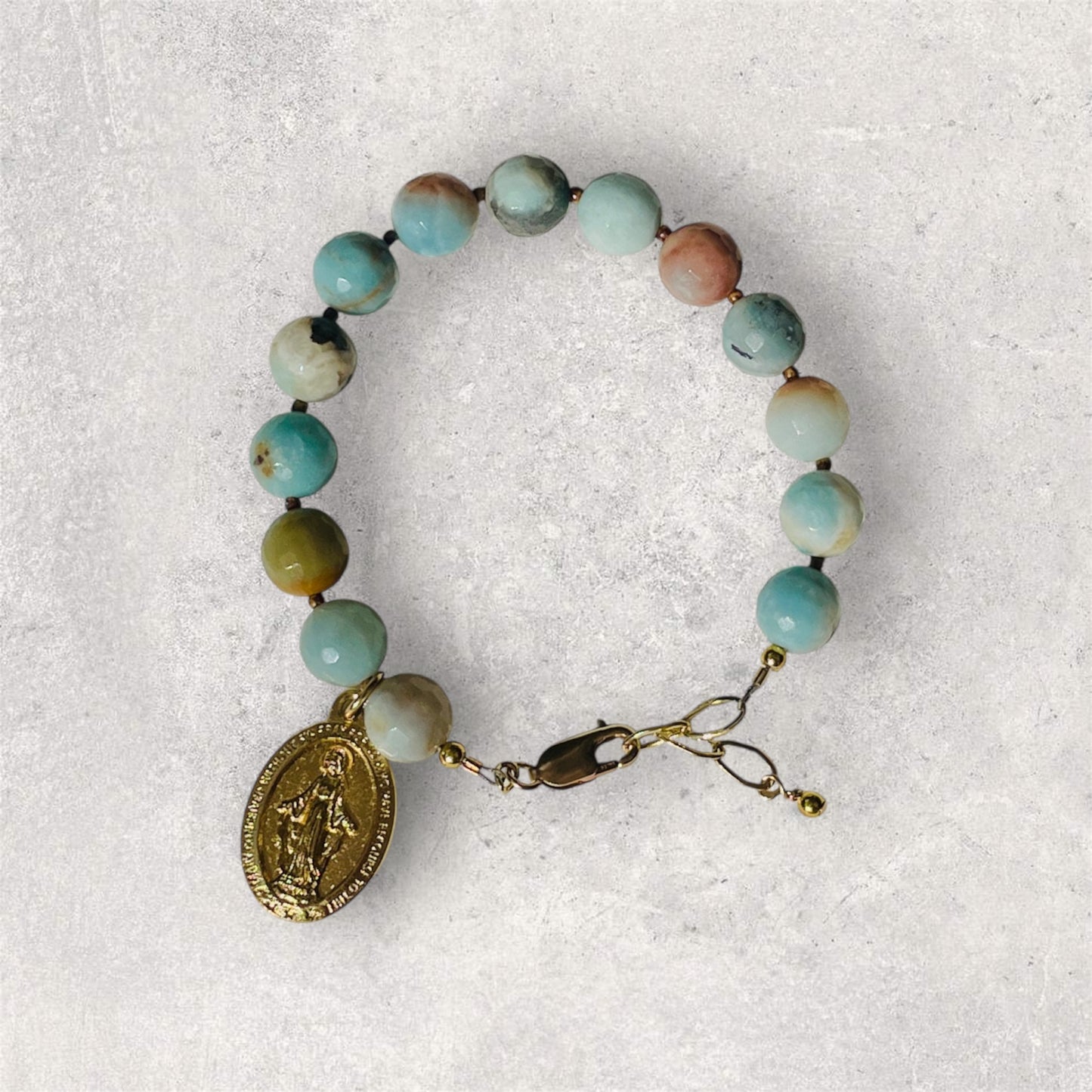 Amazonite Bracelet with Gold Miraculous Medal