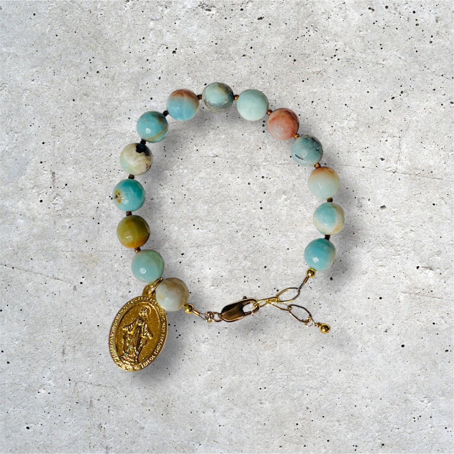 Amazonite Bracelet with Gold Miraculous Medal