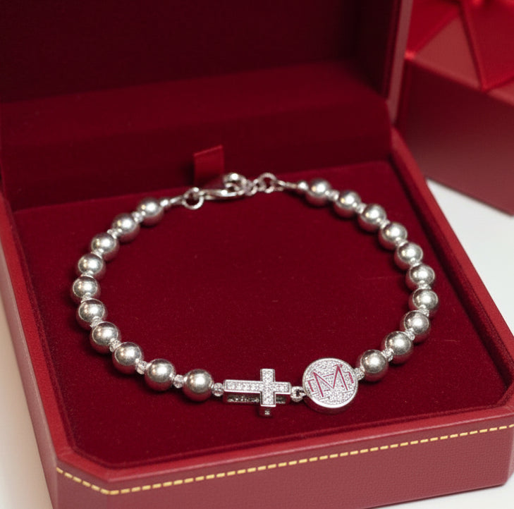 Mater Dei Sterling Silver & Pave Cross Bracelet