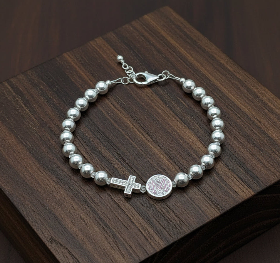 Mater Dei Sterling Silver & Pave Cross Bracelet