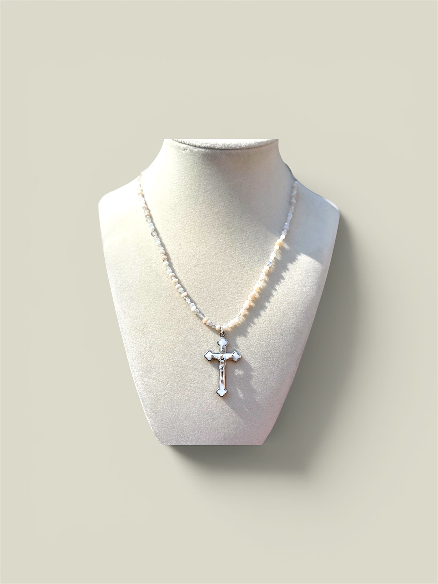 Moonstone & Mother of Pearl Rosary Necklace