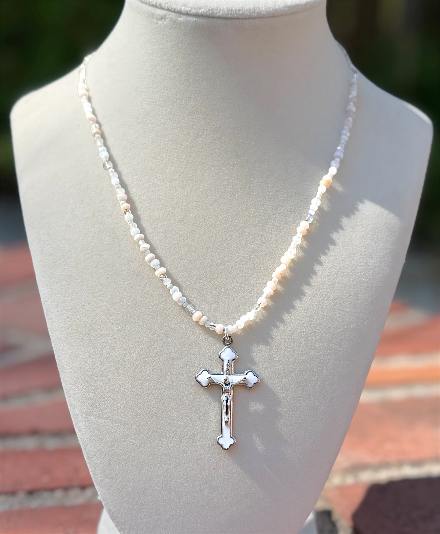 Moonstone & Mother of Pearl Rosary Necklace