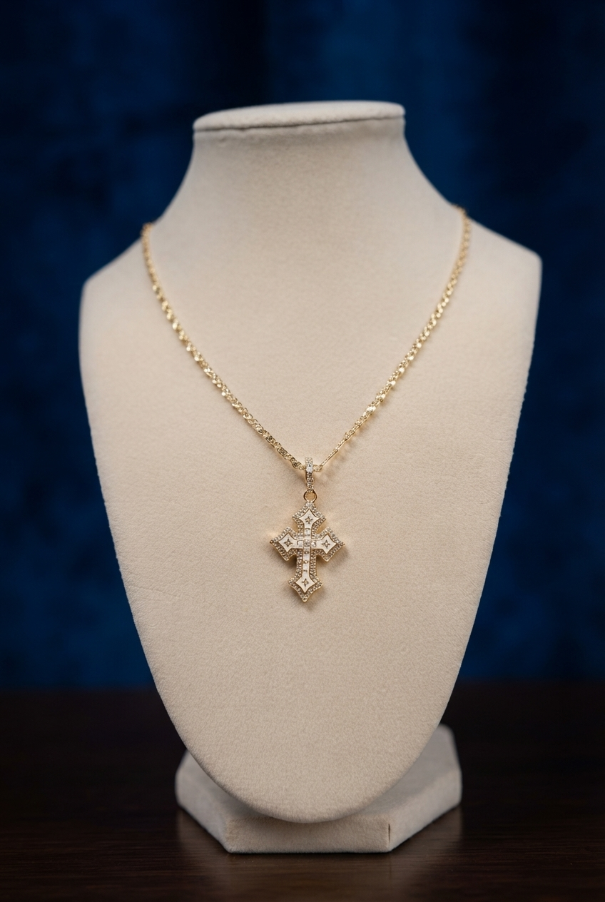 Gold-Filled White Enamel Pavé Cross Necklace