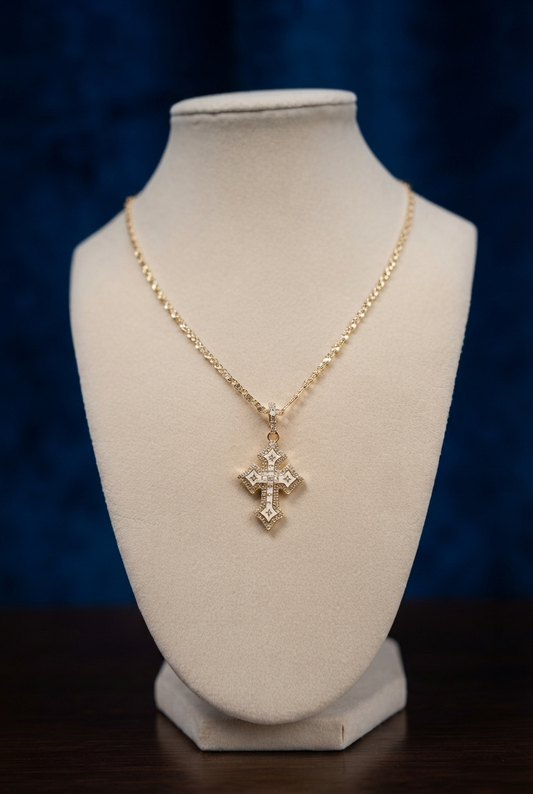 Gold-Filled White Enamel Pavé Cross Necklace