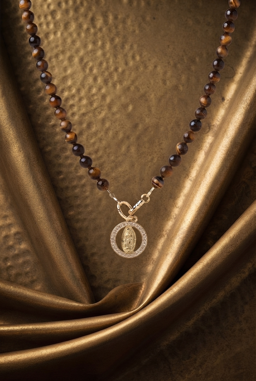 Our Lady of Guadalupe Tigers Eye Necklace